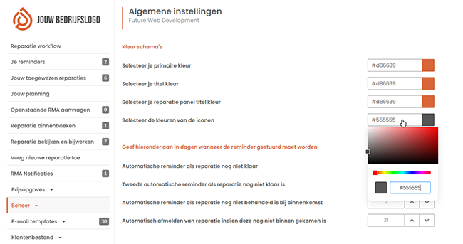 Dashboard - Eigen kleurschema's