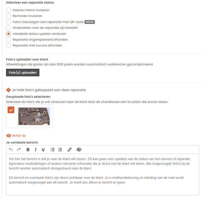 Foto's toevoegen variable bericht